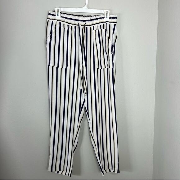 Zara Striped Drawstring Pull On Pant White - Picture 1 of 5
